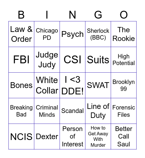 CRIME SHOWS & LEGAL DRAMAS Bingo Card