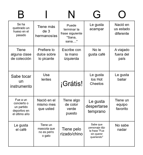 Encuentra a alguien que.... Bingo Card