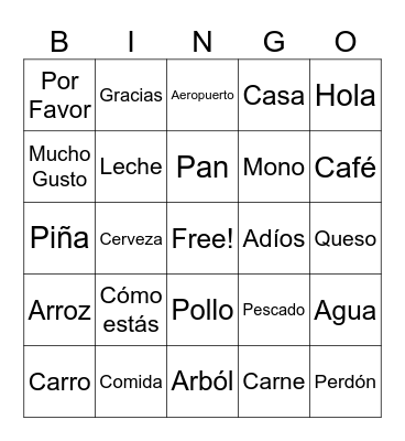Spanish Bingo Card