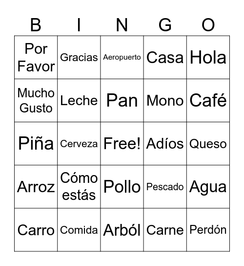 Spanish Bingo Card