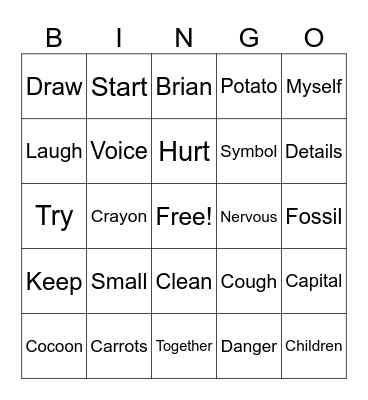 Spelling Bingo Card