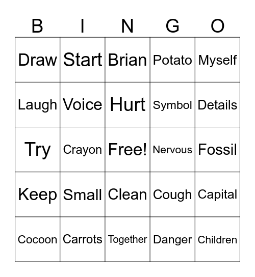 Spelling Bingo Card