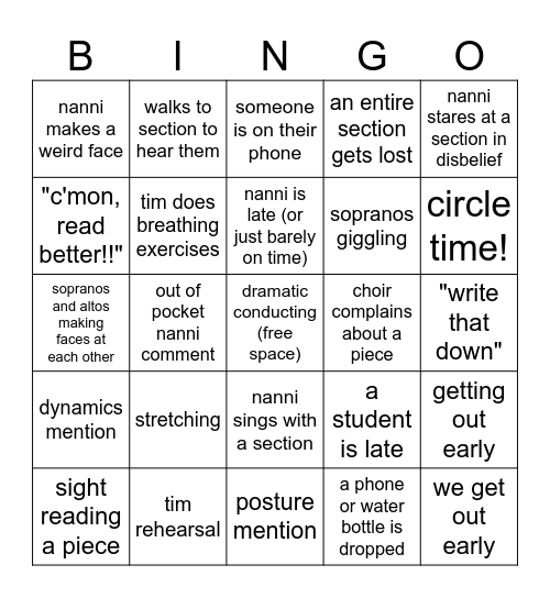 choir bingo!!!! Bingo Card