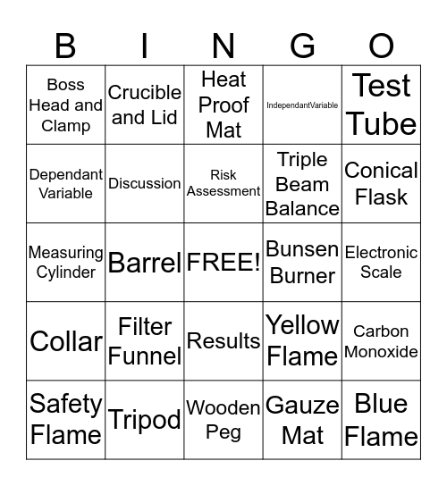 Starting Science Bingo Card