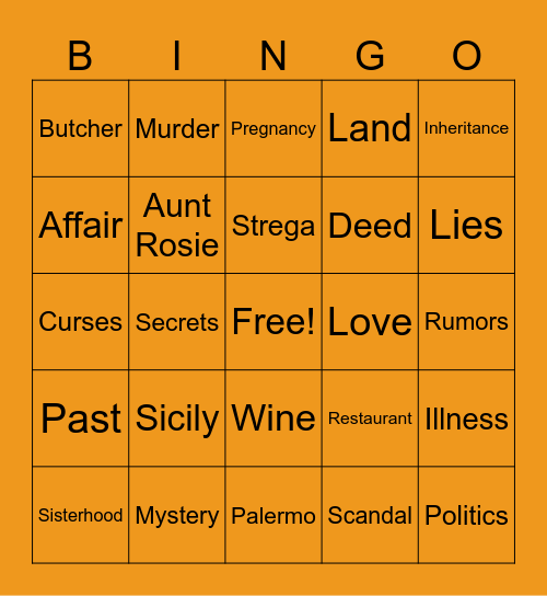 Sicilian Inheritance Bingo Card