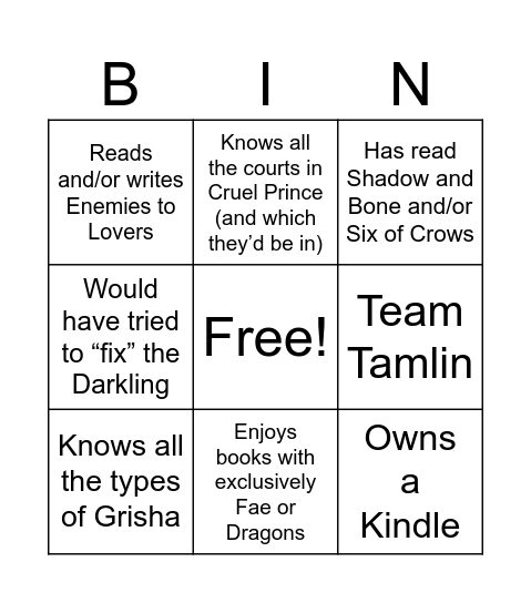 Romantasy Bingo Card