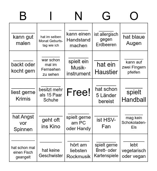 Schüler Bingo Card