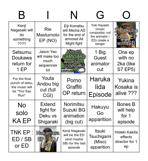 MHA S8 prod Bingo Card