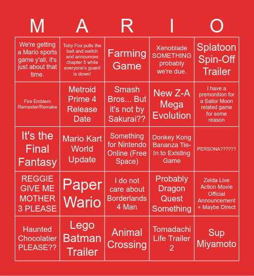 NINTENDO DIRECT SEPTEMBER 2025 BINGO Card