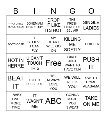 ICONIC SONGS Bingo Card