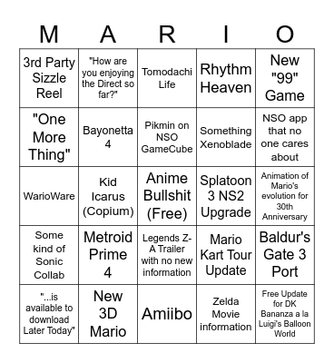 Nintendo Direct - September 2025 Bingo Card