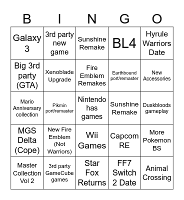 Nintendo Direct 9/12/25 Bingo Card