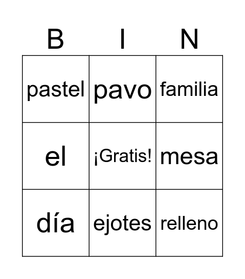 Feliz día de Acción de Gracias Bingo Card