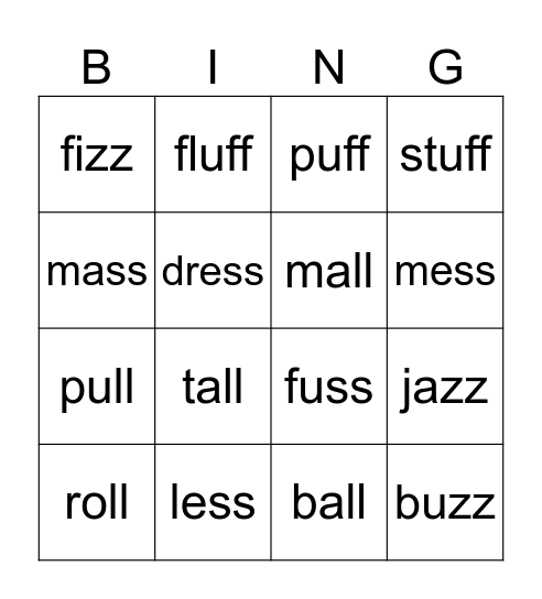 FLSZ words Bingo Card