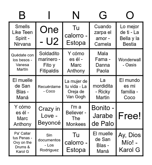 Bingo Musical Bingo Card