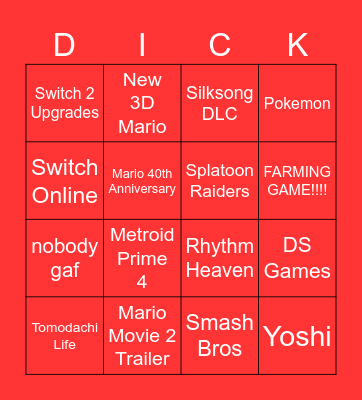 9.12.2025 Nintendo Direct Bingo Card