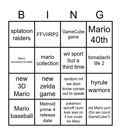 Untitled Bingo Card