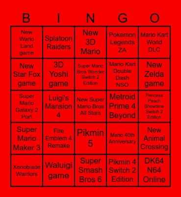 Nintendo Direct Bingo 9/12/25 Bingo Card