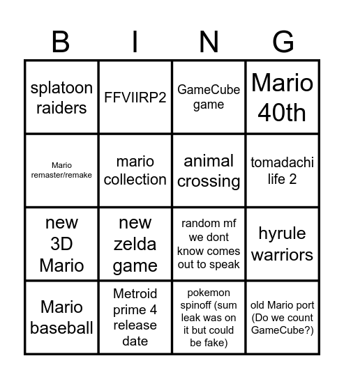 Untitled Bingo Card
