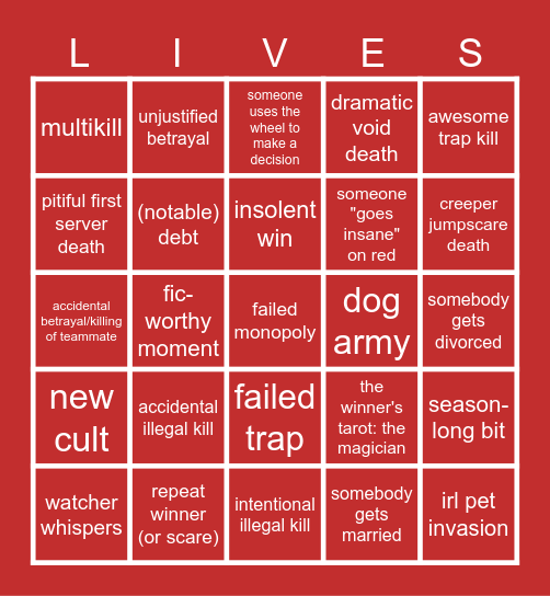 Free Life Bingo Card