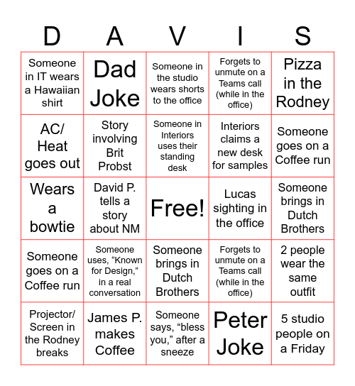 Phil/ David Studio Fall '25 BINGO Card