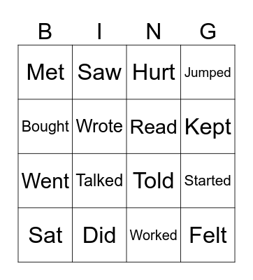 verbs in past Bingo Card