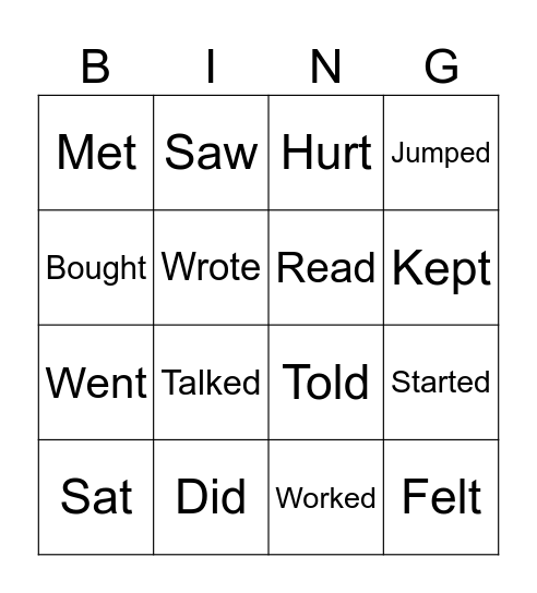 verbs in past Bingo Card
