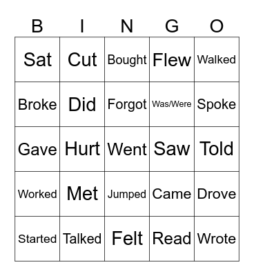 verbs in past Bingo Card