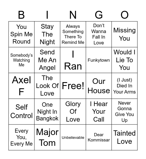 More “One Hit Wonders” Bingo Card