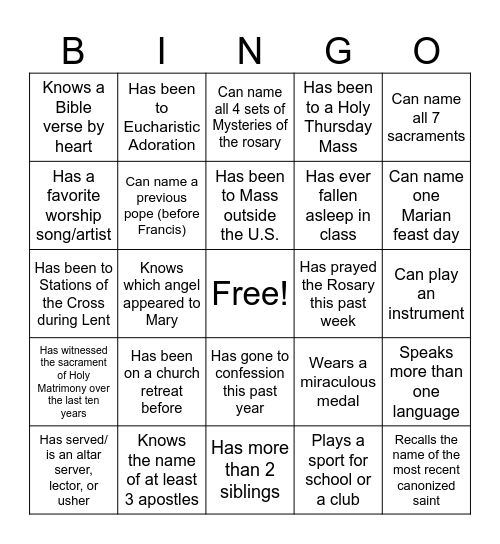 Bingo (Faith Edition) Bingo Card