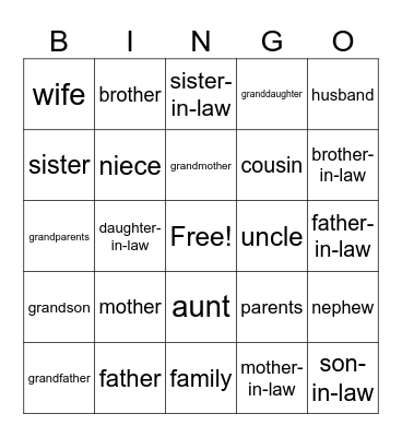 Family Bingo Card