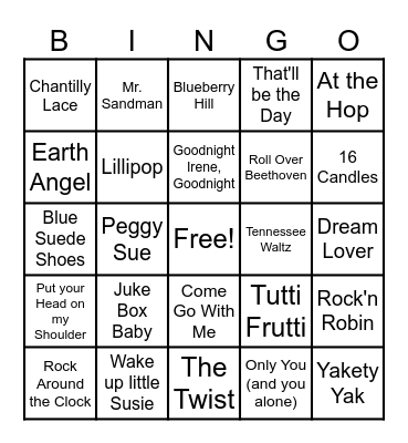 Sock Hop Bingo Card