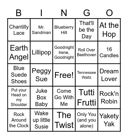 Sock Hop Bingo Card