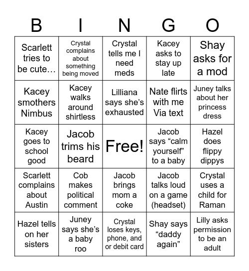 Fam Bingo Card