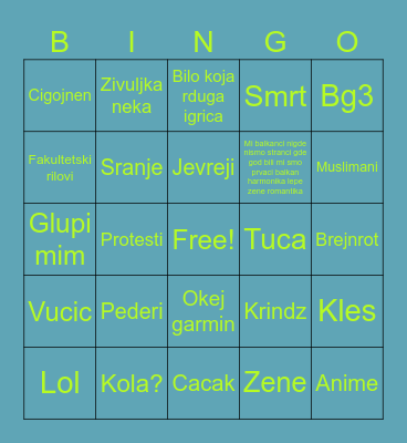 Jovan jevrej Bingo Card