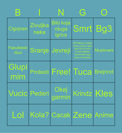 Jovan jevrej Bingo Card