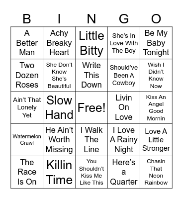 Country Hits 1980-2017 Bingo Card