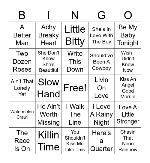 Country Hits 1980-2017 Bingo Card