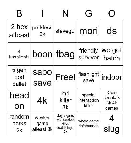 dbd Bingo Card