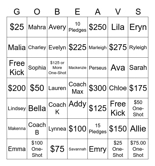 LADY BEAVER BINGO Card