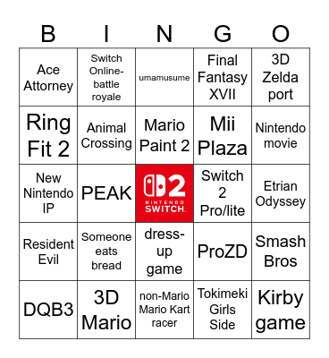 Nintendo Direct - 12 Sep 2025 Bingo Card