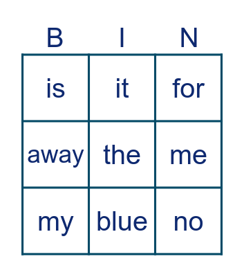 Sight Words Bingo Card
