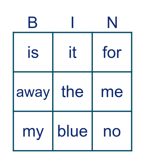 Sight Words Bingo Card