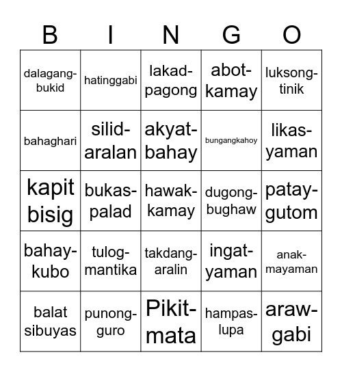 Bingo ng Tambalang Salita Bingo Card
