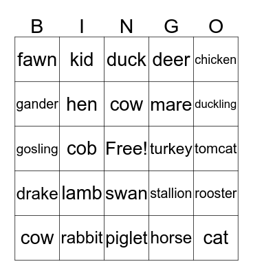 ANIMAL FARM Bingo Card