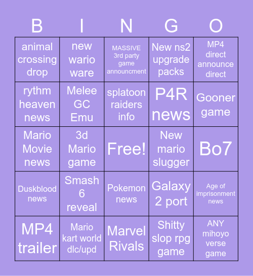 direct bingo board Bingo Card