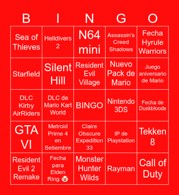 NINTENDO DIRECT Bingo Card