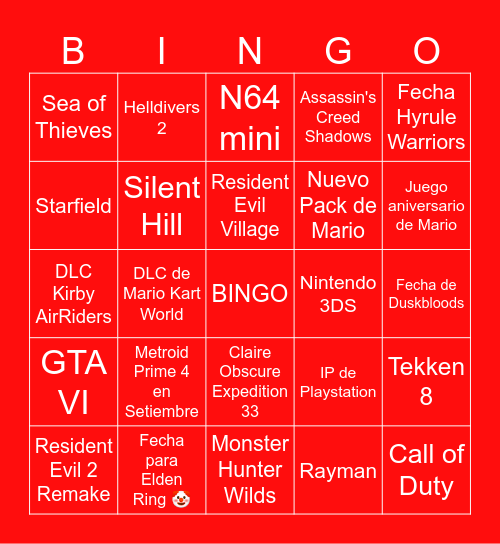 NINTENDO DIRECT Bingo Card