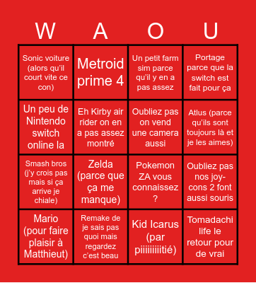 Nintendo direct 12/9 youpi Bingo Card