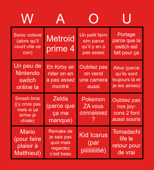 Nintendo direct 12/9 youpi Bingo Card